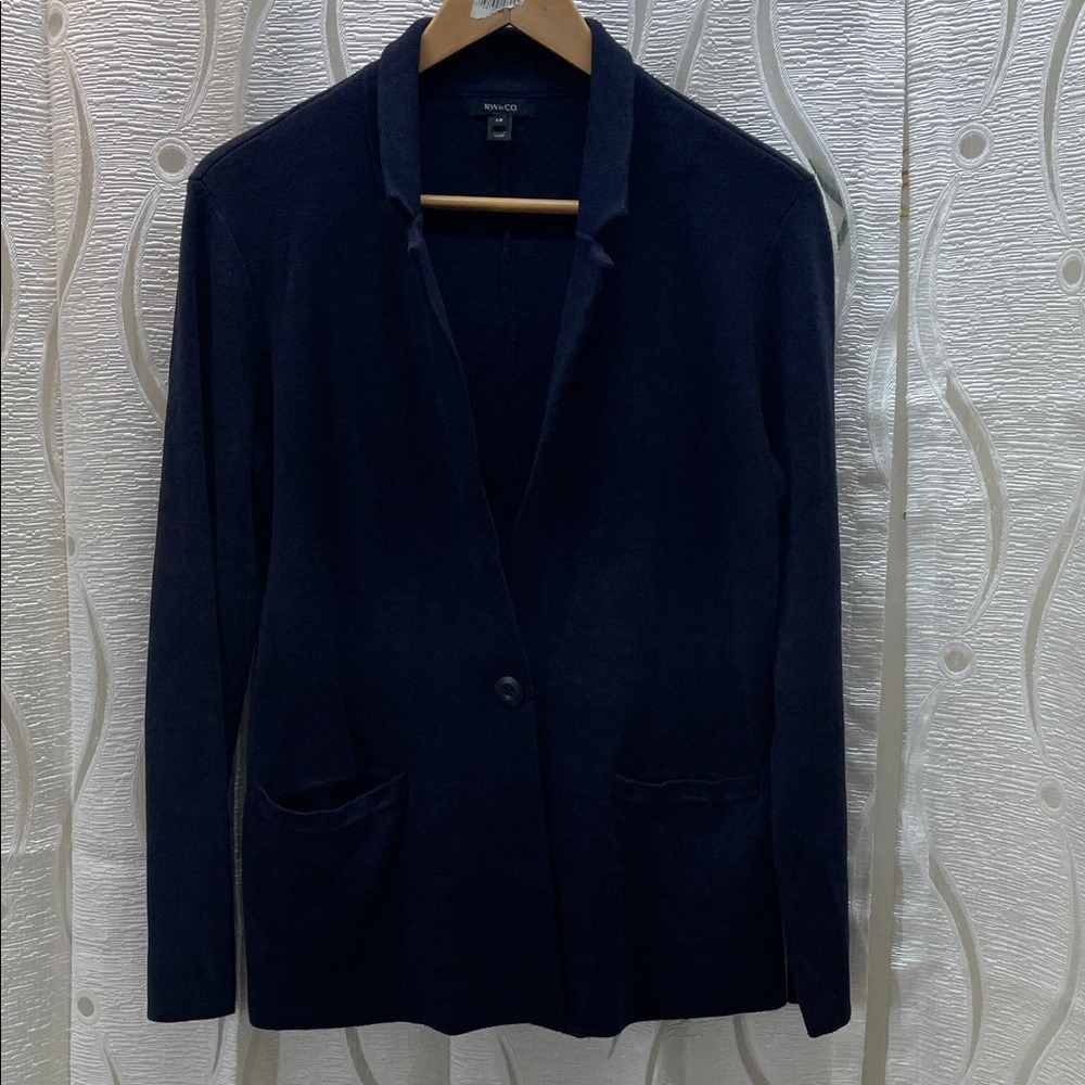 RW&CO‎ Knit Blazer Cardigan Womens Large Navy Blue Excellent Single Button